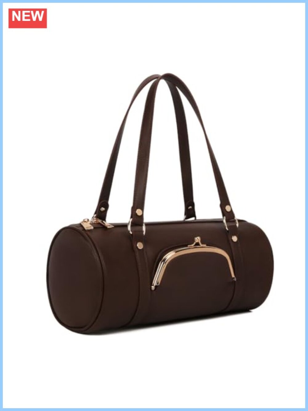 PU Leather Kisslock Barrel Shoulder Bag Retro Y2K Handbag